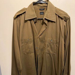 Jil Sander silk army green buttondown shirt